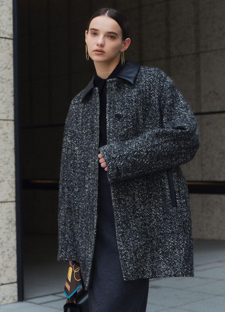 皮革領人字紋復古大衣